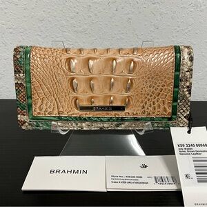 Brahmin Ady HONEY BROWN DEVONSHIRE  Mixed Leather Slim Wallet